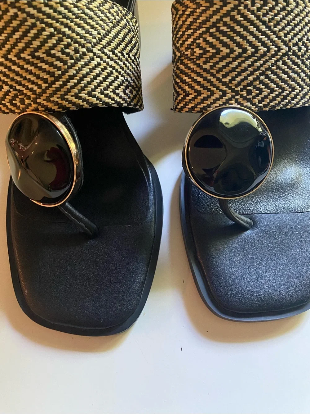 Noa Harmon Black & Natural Woven Slide Sandals, Never Worn , Size 38
